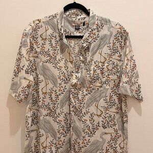 Cotton-silk Blend Heron Pattern Button-Down, Size Large